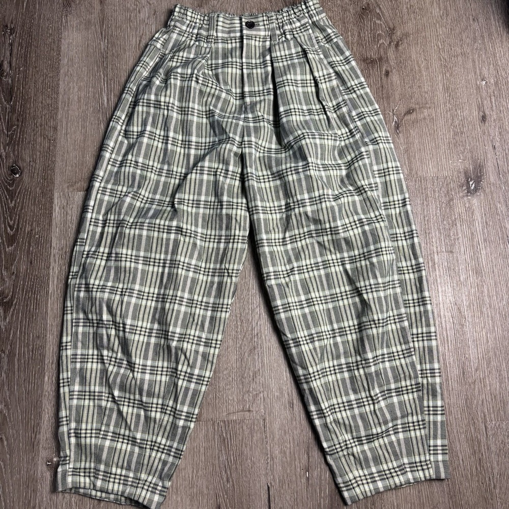 BDG UO Women's XS Baggy Fit Green Plaid Elastic Waist Button Stretch Casual Pant